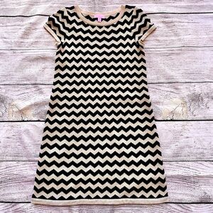 Lilly Pulitzer Navy Tan Gold Chevron Wool Knit Dress Ladies Sz S